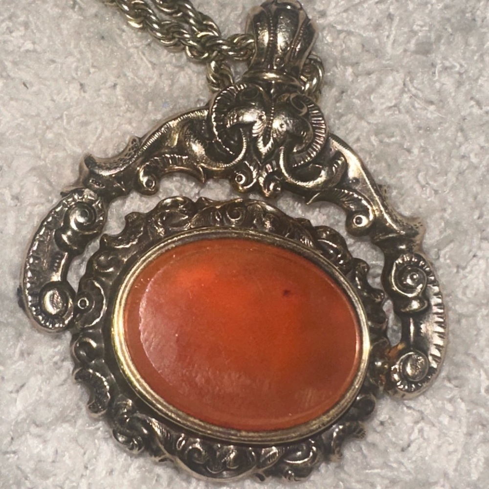 Elegant vintage Victorian, gold filled fob with carnelian stone.